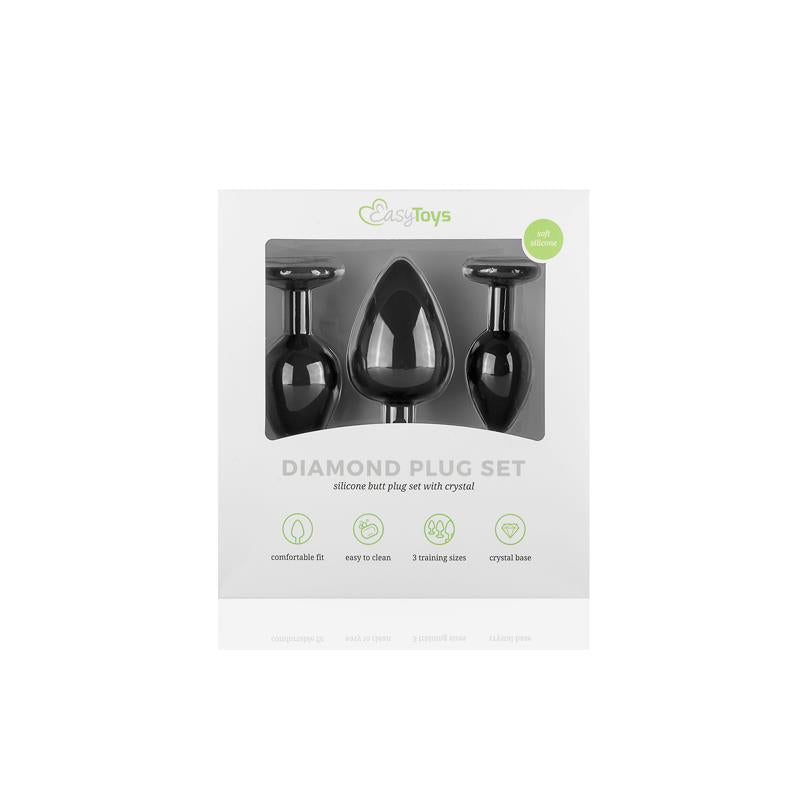 Pack 3 Butt Plug  with Crystal Silicone Black