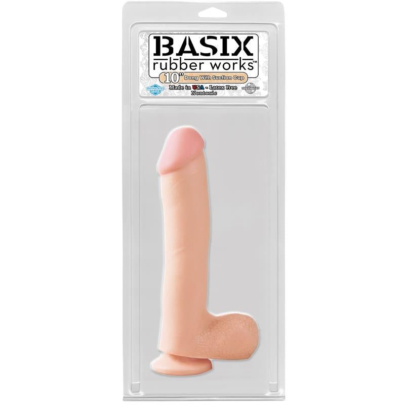 Basix Rubber Works 25,4 cm Dong and Testicles with Suction Cup - Colour Flesh - Huuma.org
