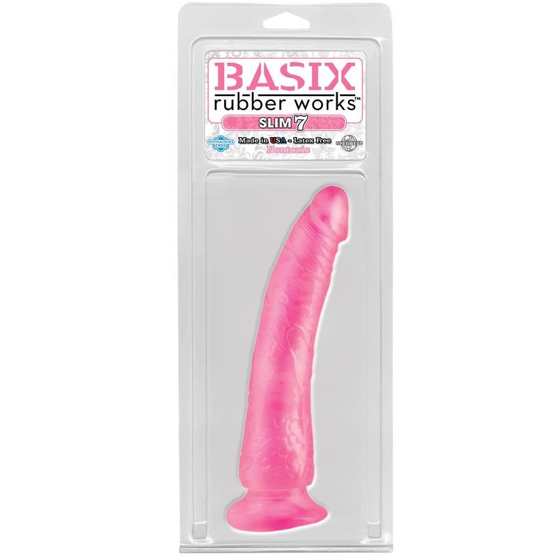 Basix Rubber Works Slim 17,78 cm with Suction Cup - Colour Pink - Huuma.org