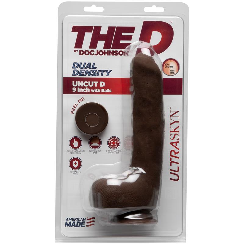 Dual Density Dildo Uncut D with Testicles 9 Ultraskyn Chocolate