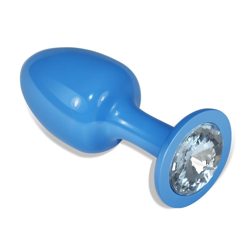 Metal Butt Plug Blue Rosebud with Clear Jewel