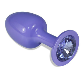 Metal Butt Plug Purple Rosebud with Blue Jewel