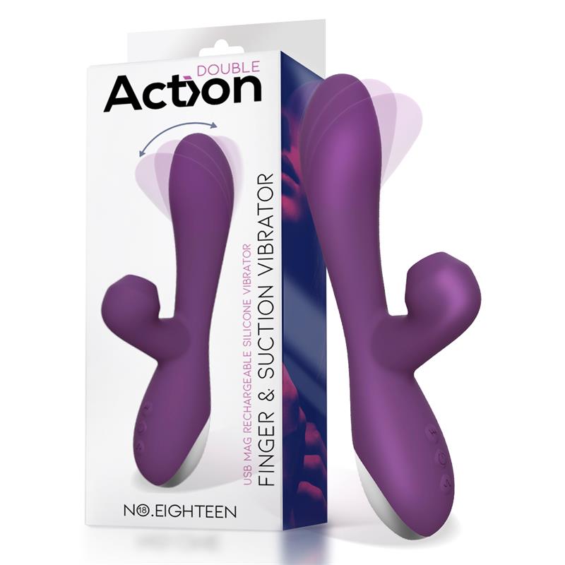 No. Eighteen Vibrator and Sucker with Oscillating/Finger Function Magnetic USB Silicone Purple